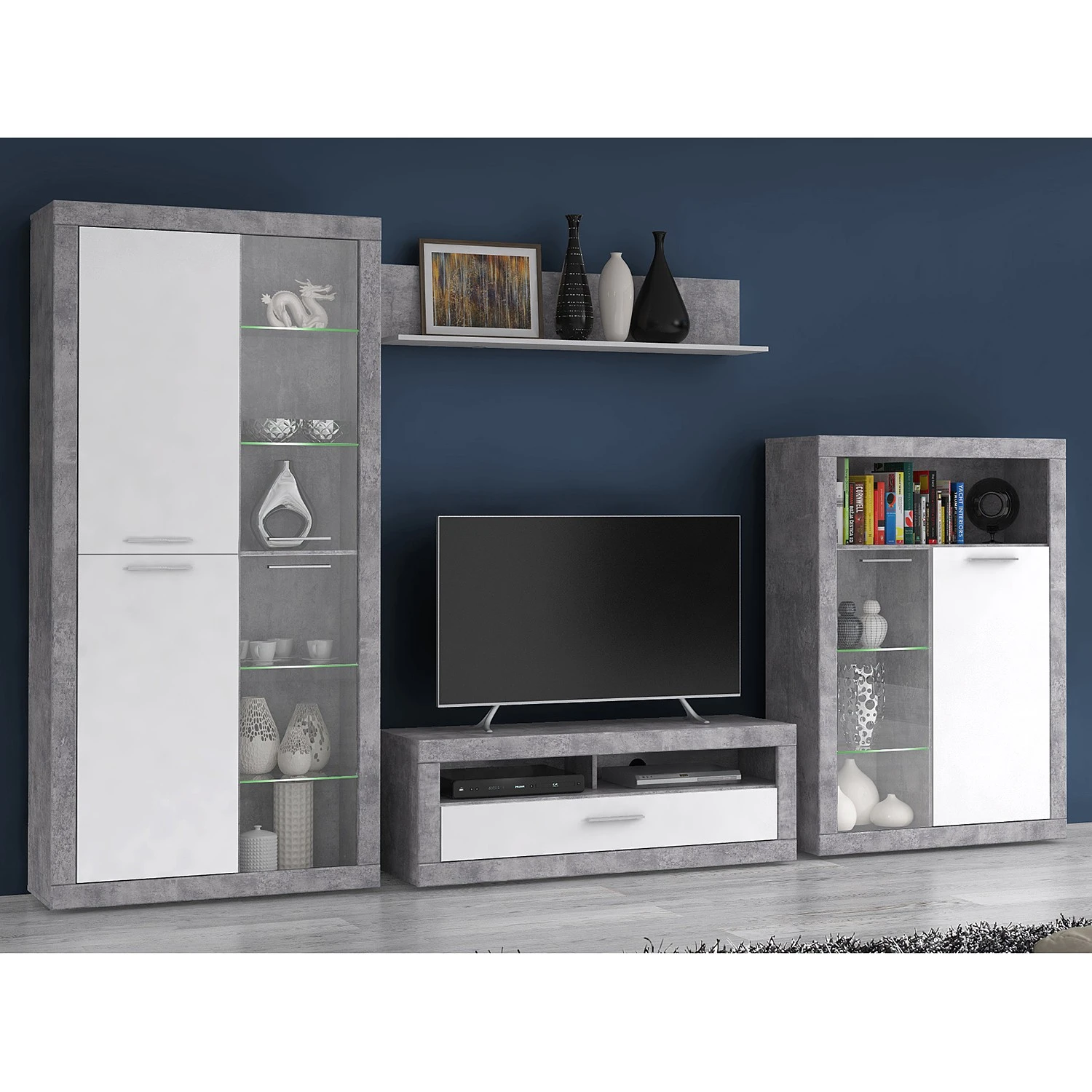 Loftscape Wohnwand Solidus Par (4-teilig) - Weiß / Beton Dekor 1 Loftscape Wohnwand Solidus Par (4-teilig) - Weiß / Beton Dekor