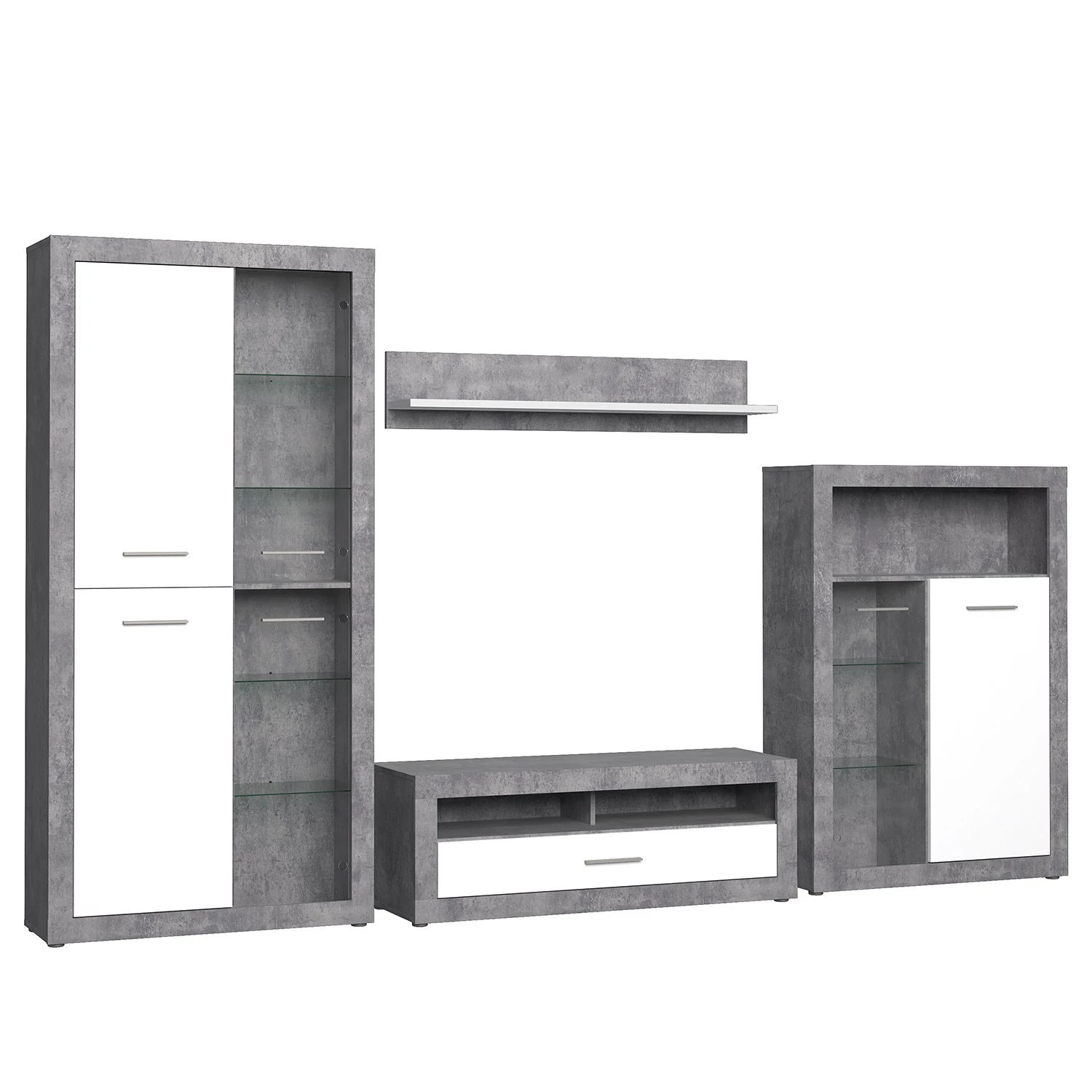 Loftscape Wohnwand Solidus Par (4-teilig) - Weiß / Beton Dekor 2 Loftscape Wohnwand Solidus Par (4-teilig) - Weiß / Beton Dekor – Bild 2