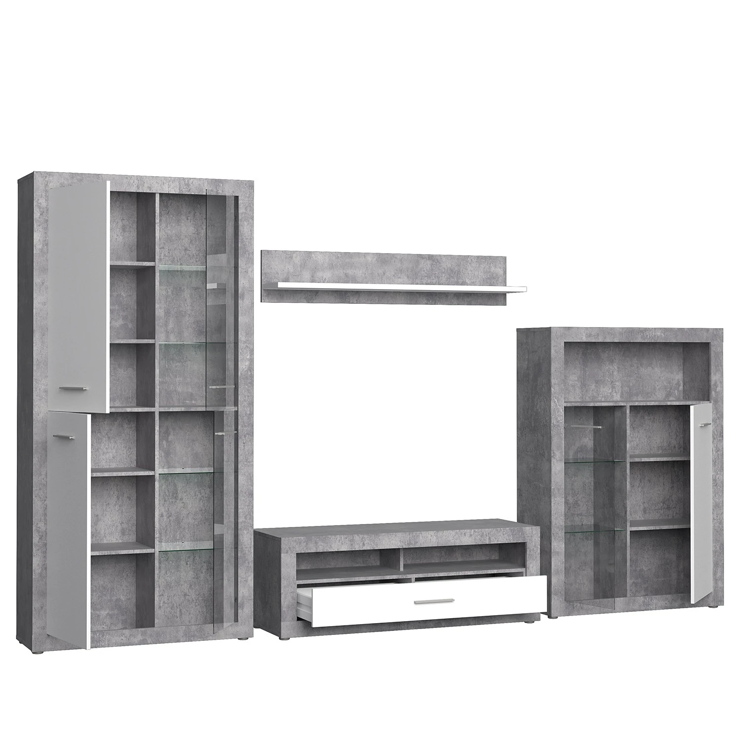 Loftscape Wohnwand Solidus Par (4-teilig) - Weiß / Beton Dekor 3 Loftscape Wohnwand Solidus Par (4-teilig) - Weiß / Beton Dekor – Bild 3