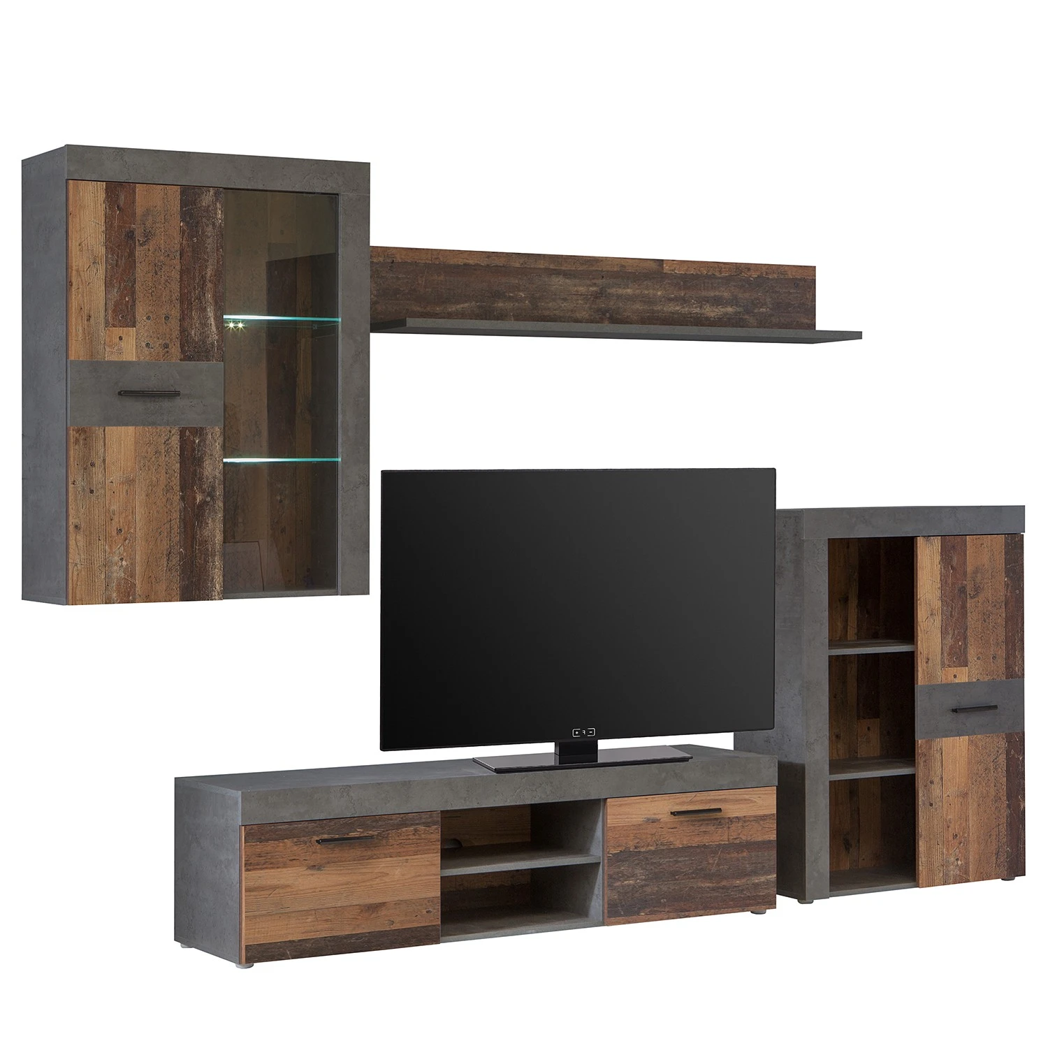 Red Living Wohnwand Westcliffe (4-teilig) - Altholz Dekor / Beton Dekor 1 Red Living Wohnwand Westcliffe (4-teilig) - Altholz Dekor / Beton Dekor