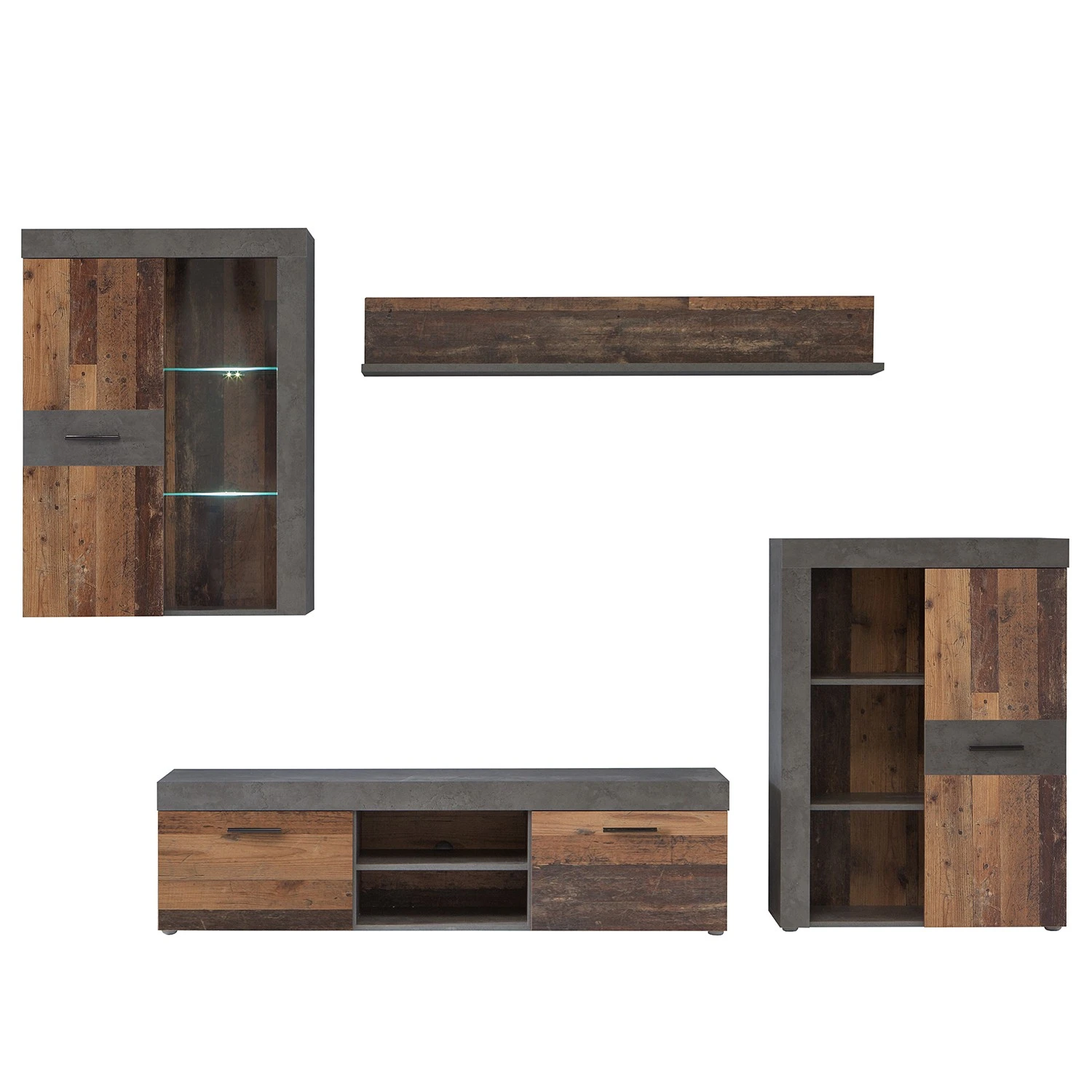 Red Living Wohnwand Westcliffe (4-teilig) - Altholz Dekor / Beton Dekor 2 Red Living Wohnwand Westcliffe (4-teilig) - Altholz Dekor / Beton Dekor – Bild 2