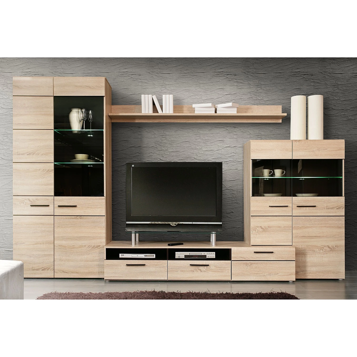 Loftscape Wohnwand Taradale (4-teilig) - Inkl. Beleuchtung - Eiche Sonoma Dekor 1 Loftscape Wohnwand Taradale (4-teilig) - Inkl. Beleuchtung - Eiche Sonoma Dekor