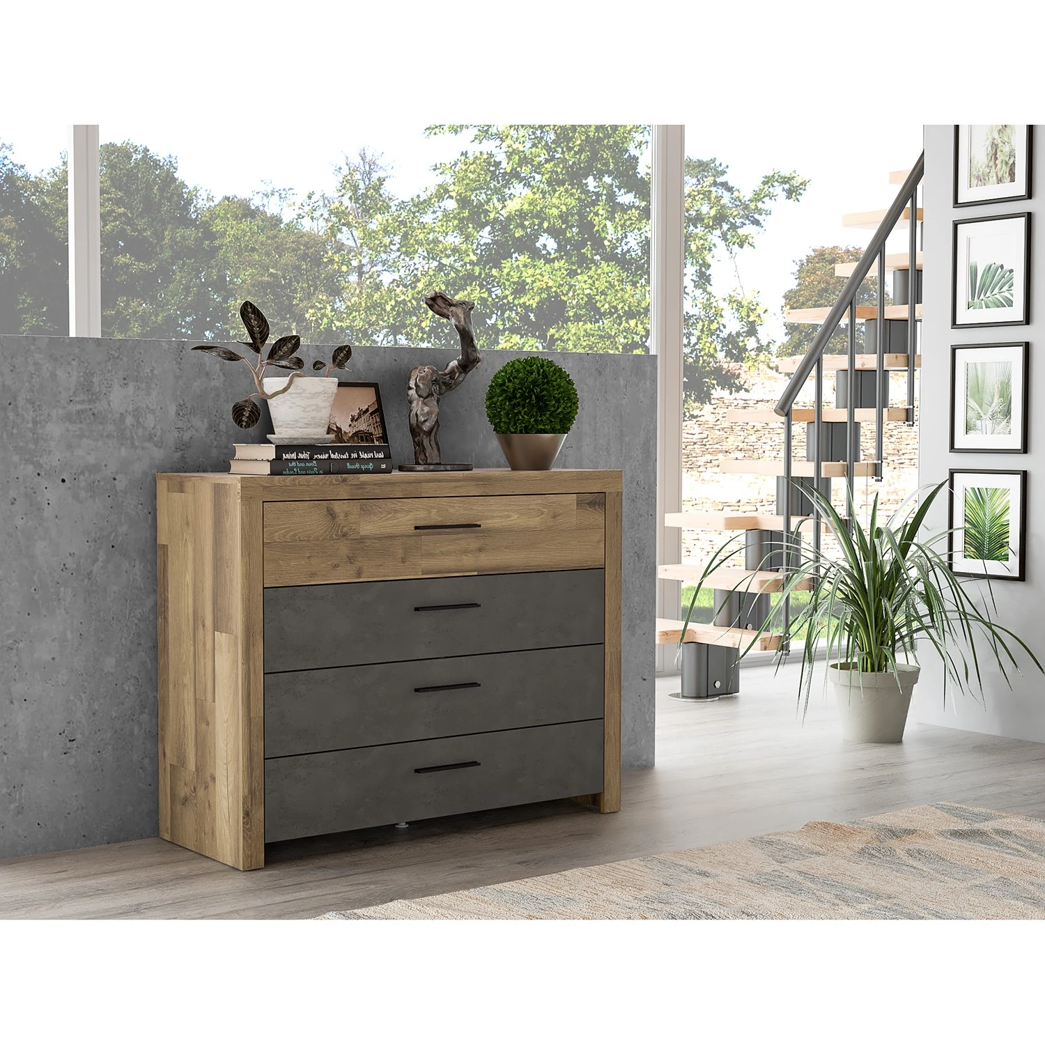 Loftscape Sideboard Rye - Stabeiche Dekor/Betonoptik Dunkelgrau 2 Loftscape Sideboard Rye - Stabeiche Dekor/Betonoptik Dunkelgrau – Bild 2