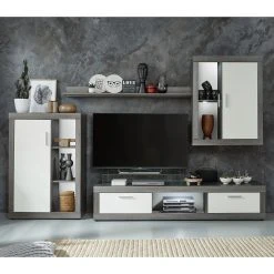 Trendteam Wohnwand Jazz I (4-teilig) - Eiche Grau Dekor / Weiß