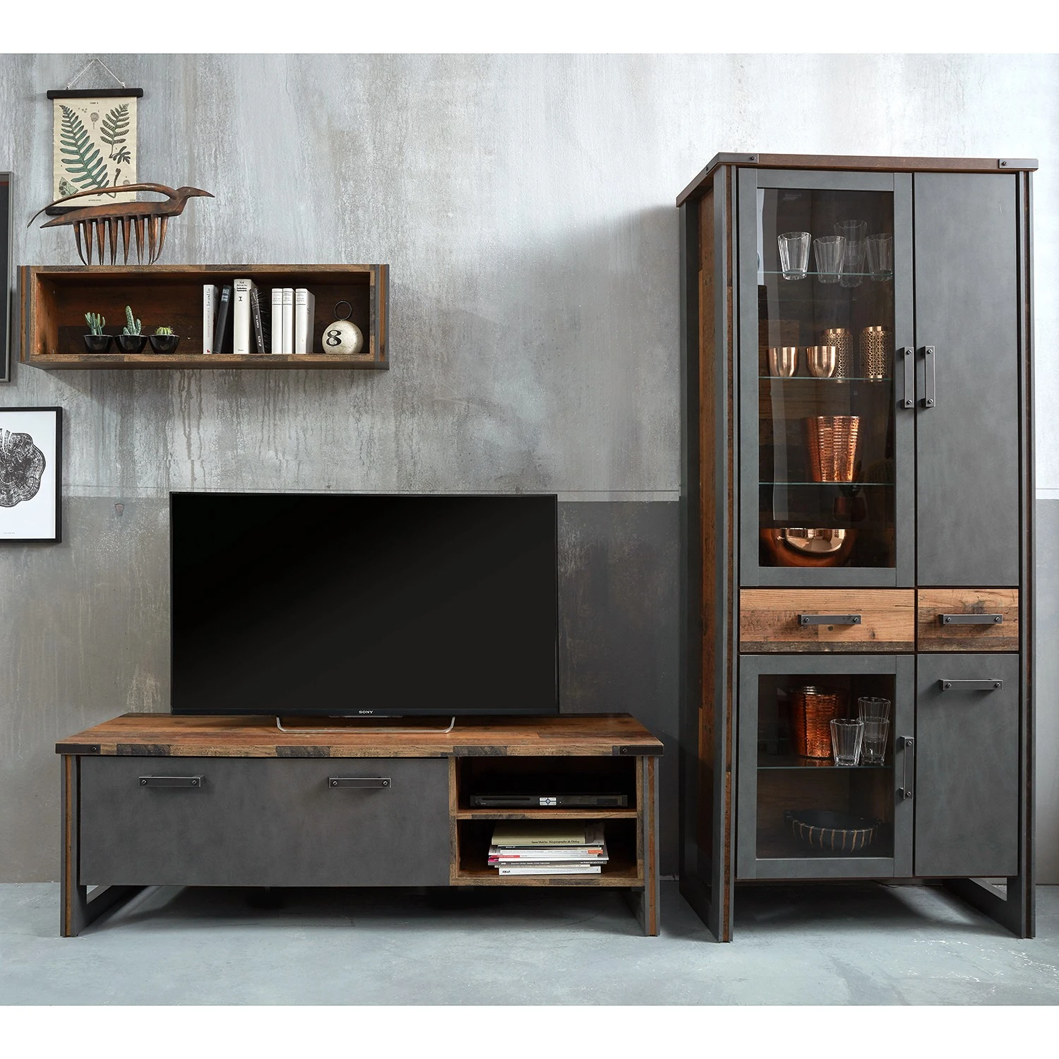 Trendteam Wohnwand Prime I (3-teilig) - Beton Dekor / Altholz Dekor 1 Trendteam Wohnwand Prime I (3-teilig) - Beton Dekor / Altholz Dekor