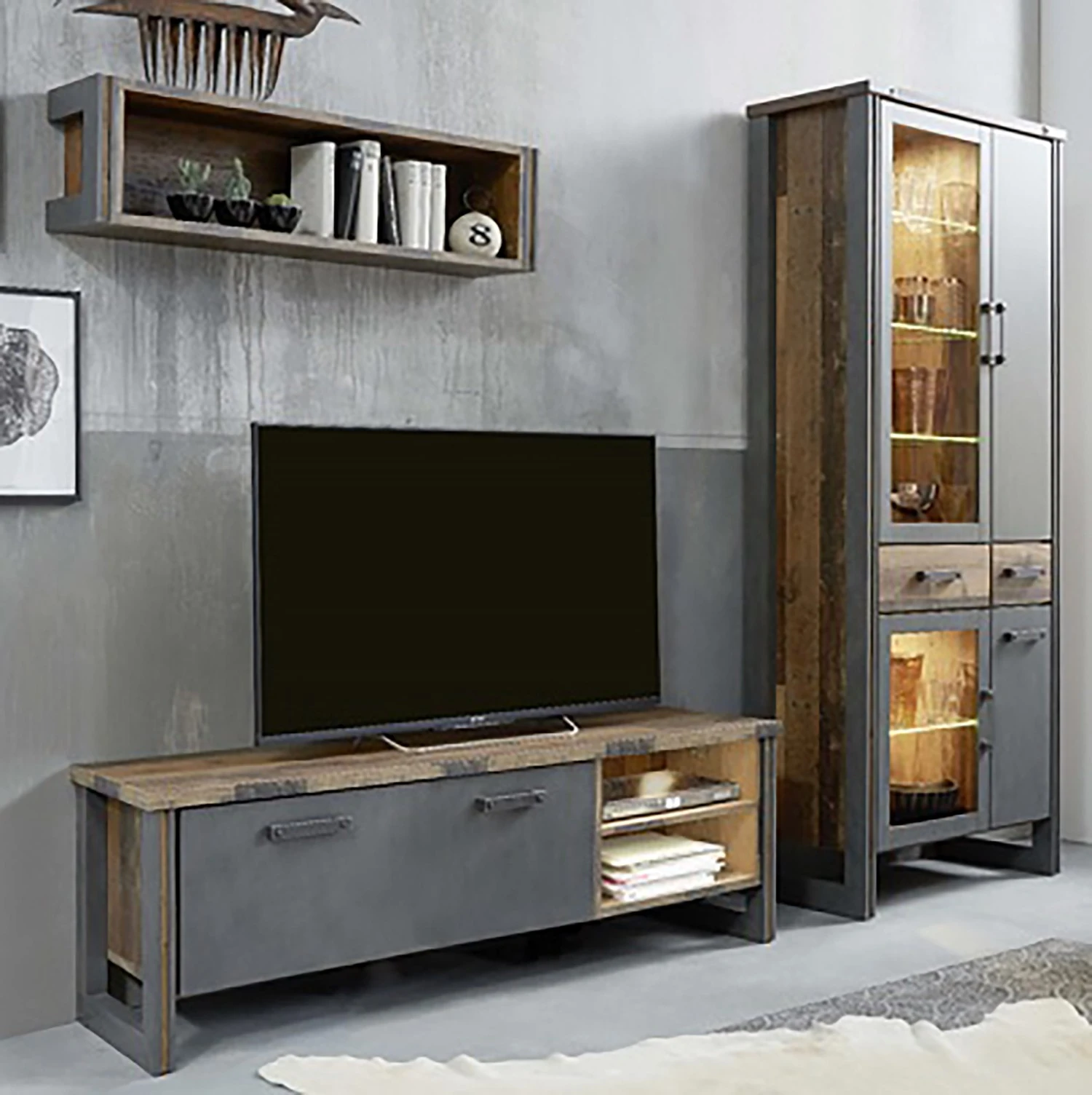 Trendteam Wohnwand Prime I (3-teilig) - Beton Dekor / Altholz Dekor 3 Trendteam Wohnwand Prime I (3-teilig) - Beton Dekor / Altholz Dekor – Bild 3