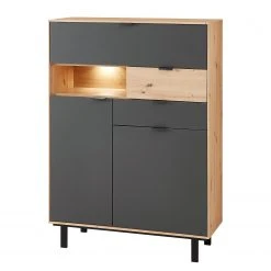 Fashion For Home Highboard Leox - Inkl. Beleuchtung - Graphit / Eiche Artisan Dekor