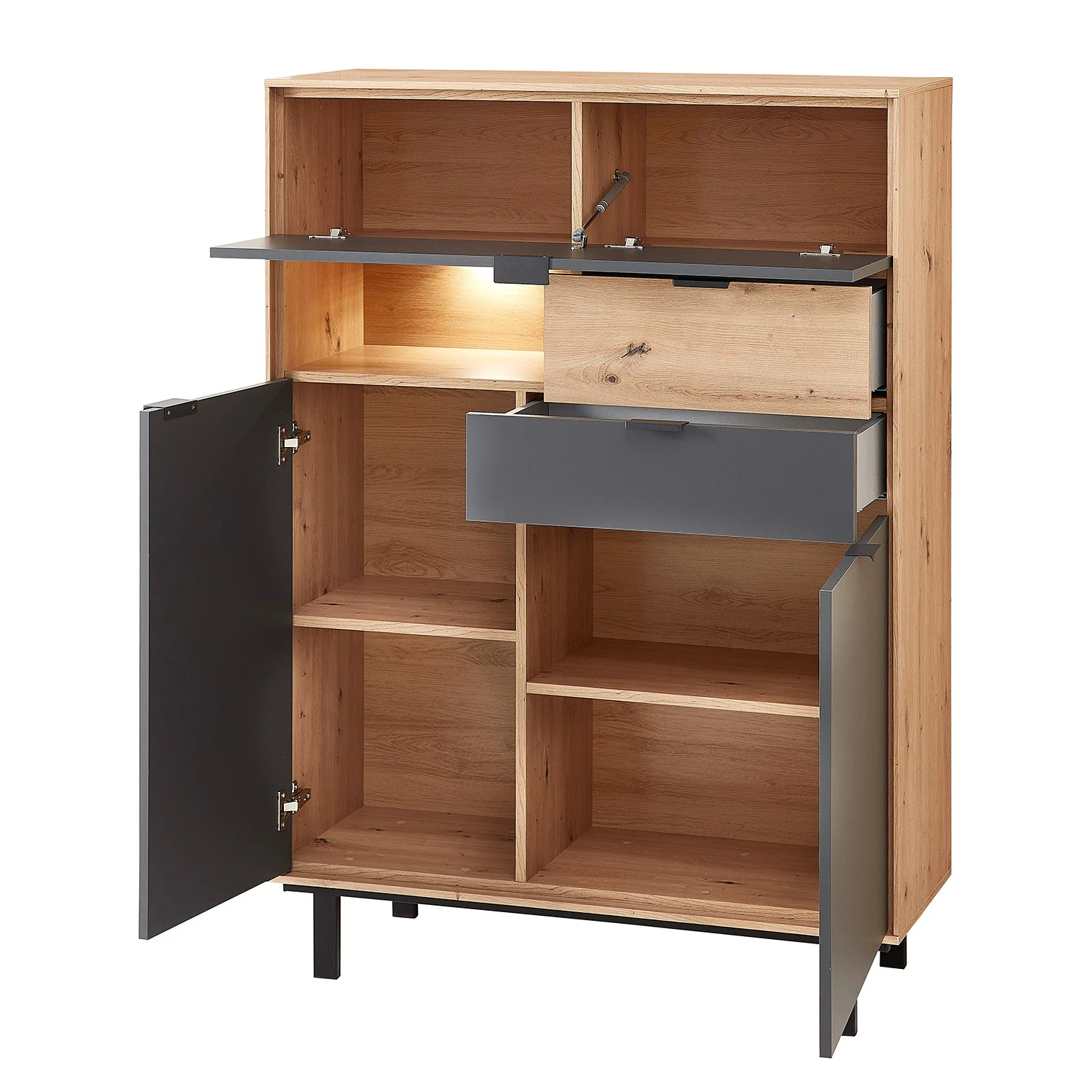 Fashion For Home Highboard Leox - Inkl. Beleuchtung - Graphit / Eiche Artisan Dekor 3 Fashion For Home Highboard Leox - Inkl. Beleuchtung - Graphit / Eiche Artisan Dekor – Bild 3