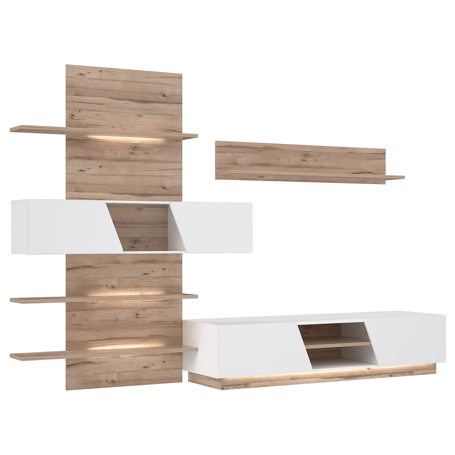 Loftscape Wohnwand Camolin (3-teilig) - Hochglanz Weiß / Eiche Dekor 1 Loftscape Wohnwand Camolin (3-teilig) - Hochglanz Weiß / Eiche Dekor