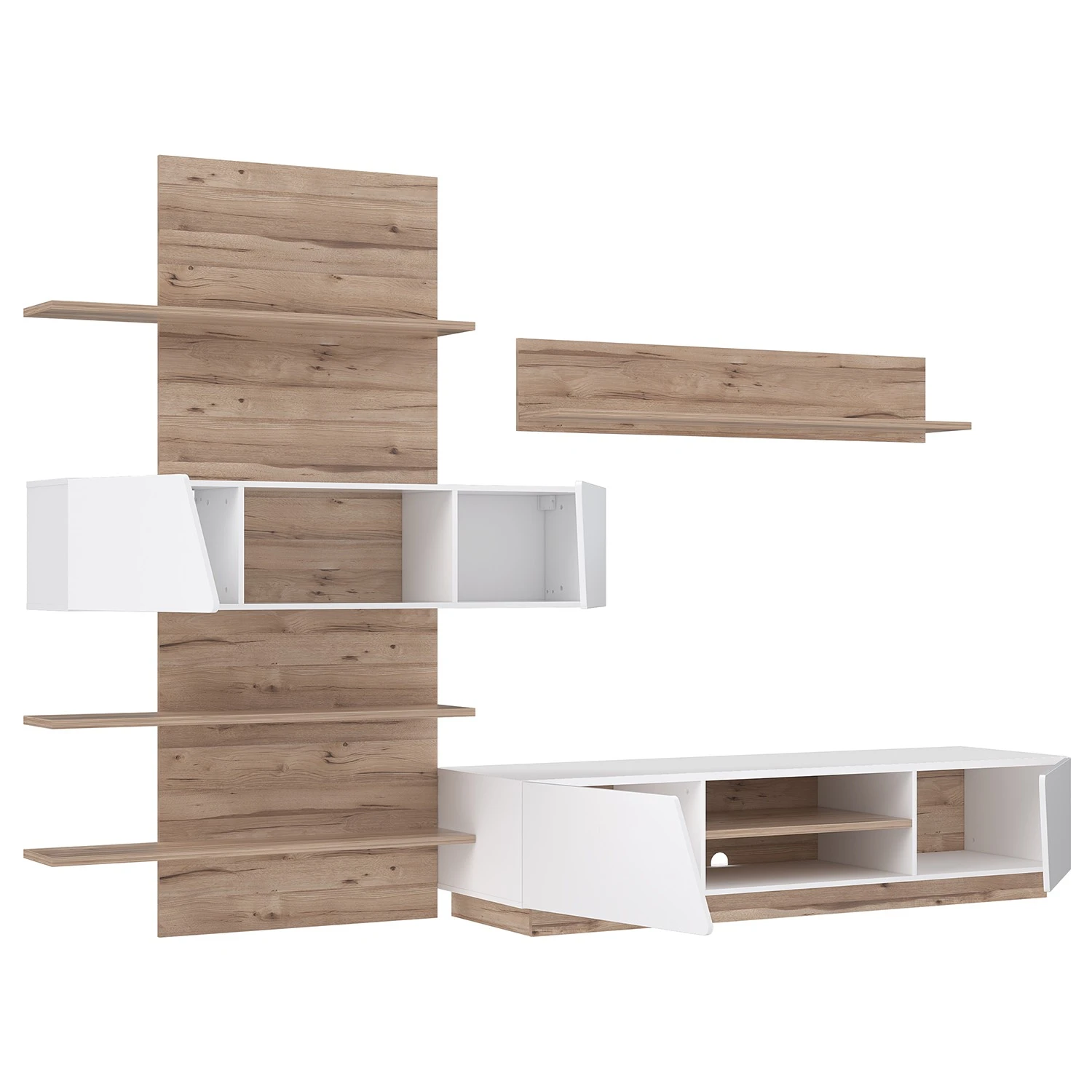 Loftscape Wohnwand Camolin (3-teilig) - Hochglanz Weiß / Eiche Dekor 2 Loftscape Wohnwand Camolin (3-teilig) - Hochglanz Weiß / Eiche Dekor – Bild 2