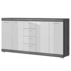 Loftscape Kommode Sarai IV - Hochglanz Weiß / Eiche Grau Dekor