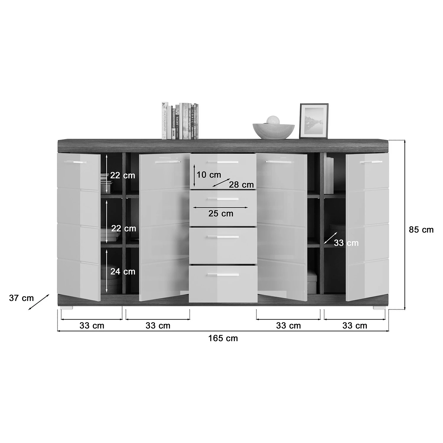 Loftscape Kommode Sarai IV - Hochglanz Weiß / Eiche Grau Dekor 5 Loftscape Kommode Sarai IV - Hochglanz Weiß / Eiche Grau Dekor – Bild 5