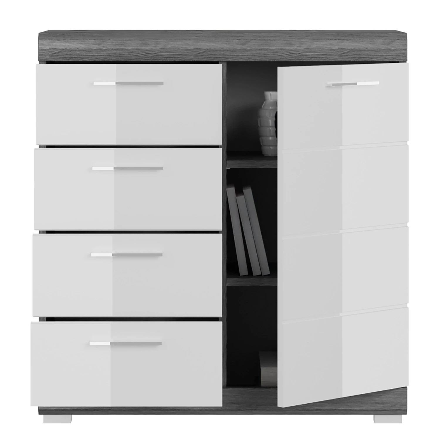 Loftscape Kommode Sarai II - Hochglanz Weiß / Eiche Grau Dekor 4 Loftscape Kommode Sarai II - Hochglanz Weiß / Eiche Grau Dekor – Bild 4