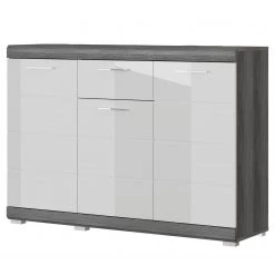 Loftscape Kommode Sarai III - Hochglanz Weiß / Eiche Grau Dekor