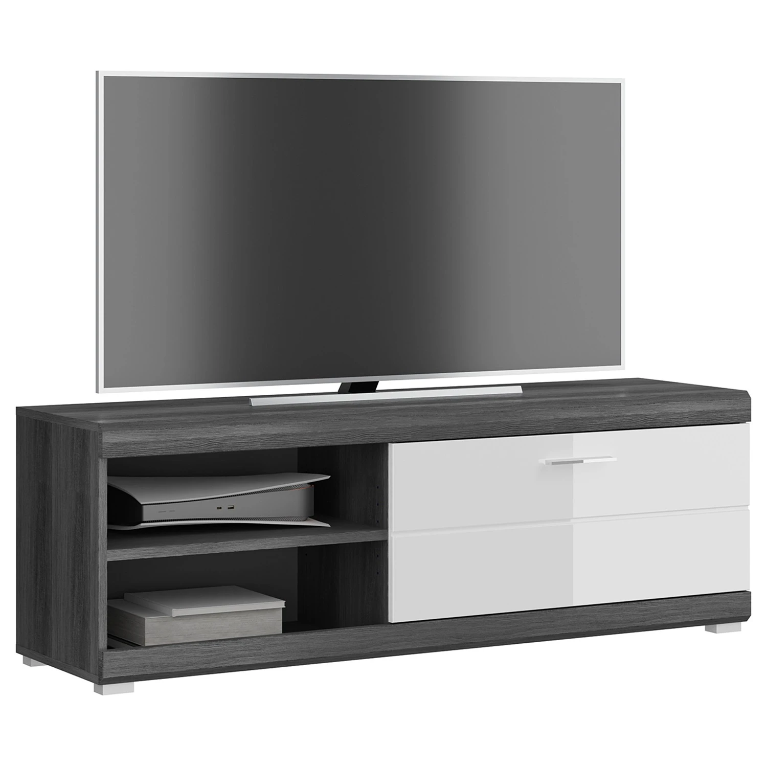 Loftscape Wohnwand Sarai II (4-teilig) - Hochglanz Weiß / Eiche Grau Dekor 4 Loftscape Wohnwand Sarai II (4-teilig) - Hochglanz Weiß / Eiche Grau Dekor – Bild 4