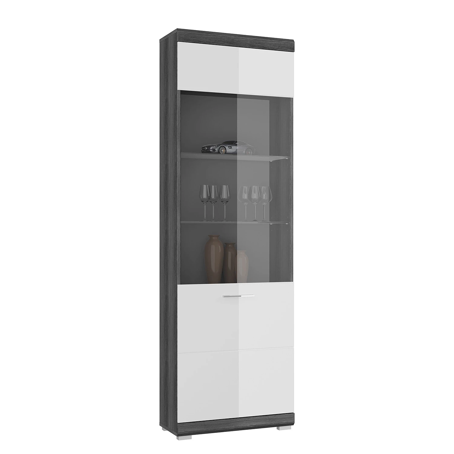 Loftscape Wohnwand Sarai I (4-teilig) - Hochglanz Weiß / Eiche Grau Dekor 2 Loftscape Wohnwand Sarai I (4-teilig) - Hochglanz Weiß / Eiche Grau Dekor – Bild 2