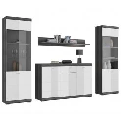 Loftscape Wohnwand Sarai III (4-teilig) - Hochglanz Weiß / Eiche Grau Dekor