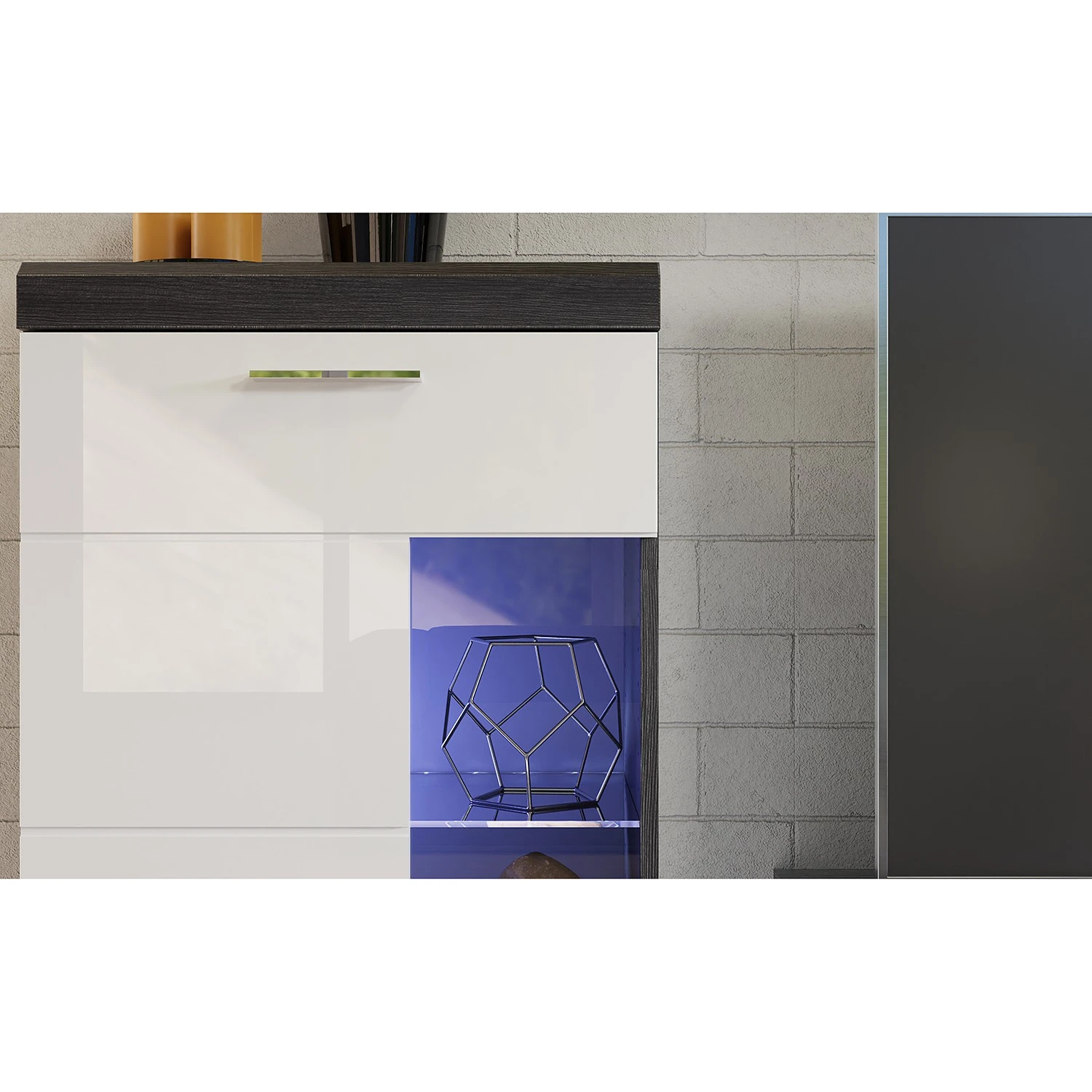 Loftscape Wohnwand Sarai IV (4-teilig) - Inkl. Beleuchtung - Hochglanz Weiß / Eiche Grau Dekor 8 Loftscape Wohnwand Sarai IV (4-teilig) - Inkl. Beleuchtung - Hochglanz Weiß / Eiche Grau Dekor – Bild 8