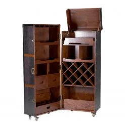 Butlers Kofferbar HEMINGWAY - Anilinleder / Esche massiv - Dunkelbraun