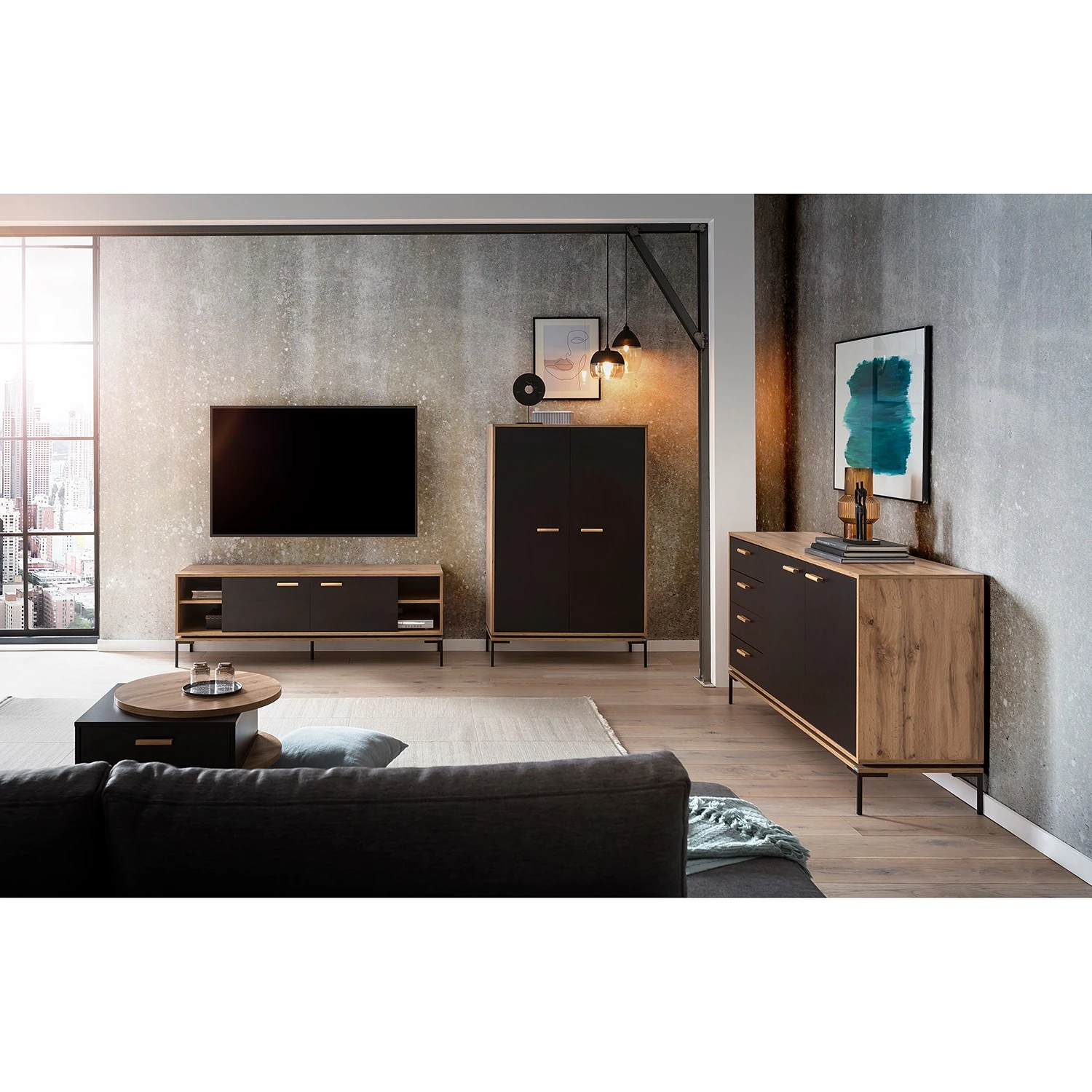 Schildmeyer TV-Lowboard Looks - Schwarz / Eiche Dekor 2 Schildmeyer TV-Lowboard Looks - Schwarz / Eiche Dekor – Bild 2