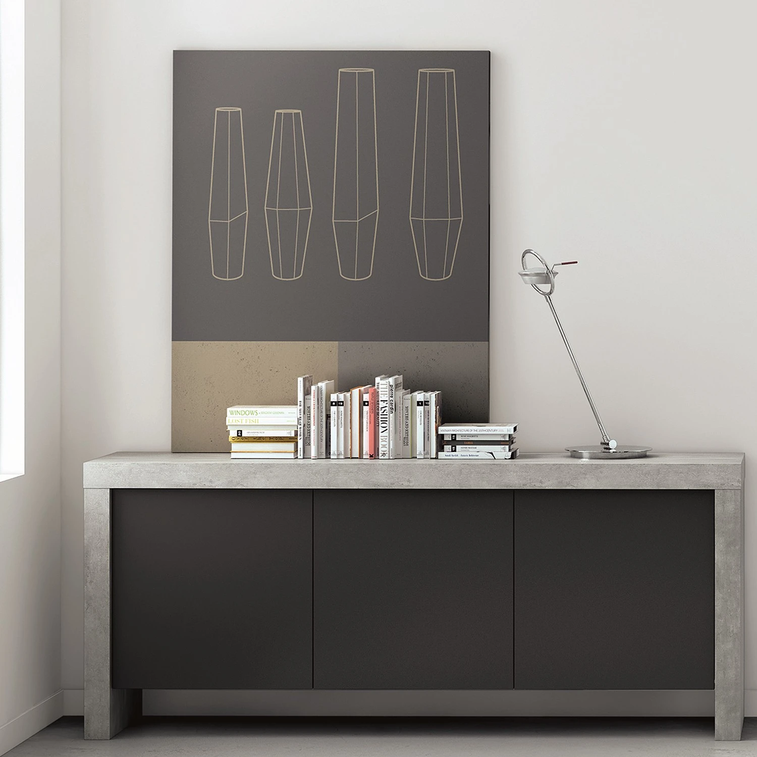 Temahome Sideboard Kobe II - Schwarz / Beton Dekor 2 Temahome Sideboard Kobe II - Schwarz / Beton Dekor – Bild 2
