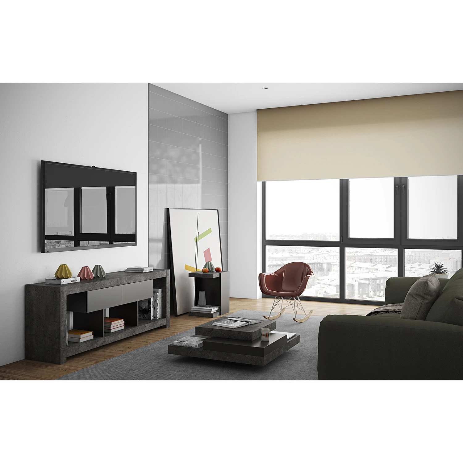 Temahome TV-Lowboard Nara - Beton Dekor / Schwarz 2 Temahome TV-Lowboard Nara - Beton Dekor / Schwarz – Bild 2