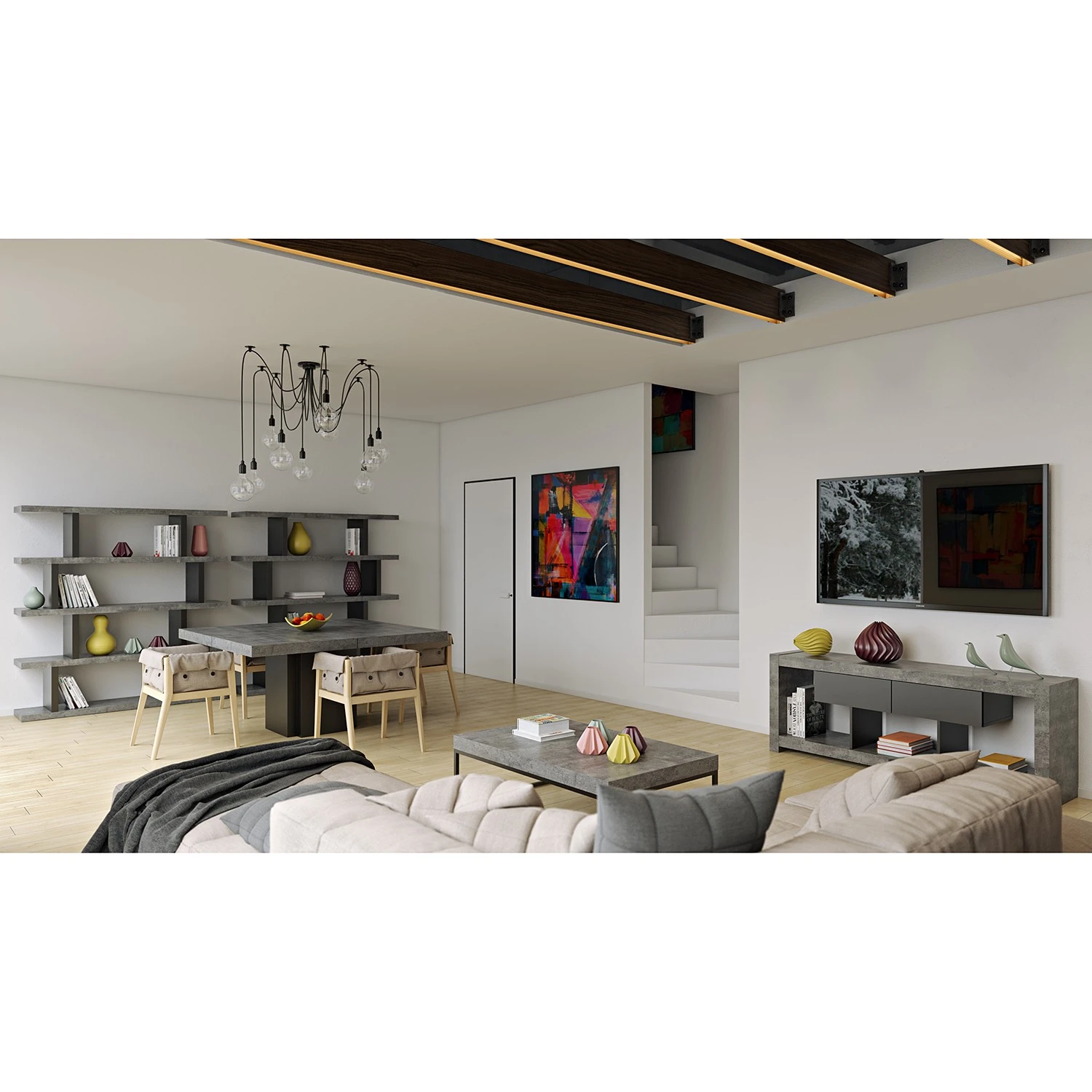 Temahome TV-Lowboard Nara - Beton Dekor / Schwarz 3 Temahome TV-Lowboard Nara - Beton Dekor / Schwarz – Bild 3