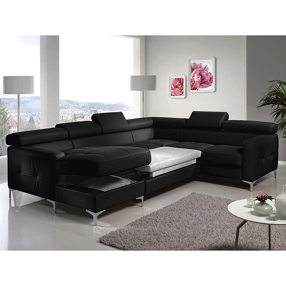 Cotta Wohnlandschaft Samu - mit Schlaffunktion - Kunstleder Schwarz - Longchair davorstehend links 3 Cotta Wohnlandschaft Samu - mit Schlaffunktion - Kunstleder Schwarz - Longchair davorstehend links – Bild 3