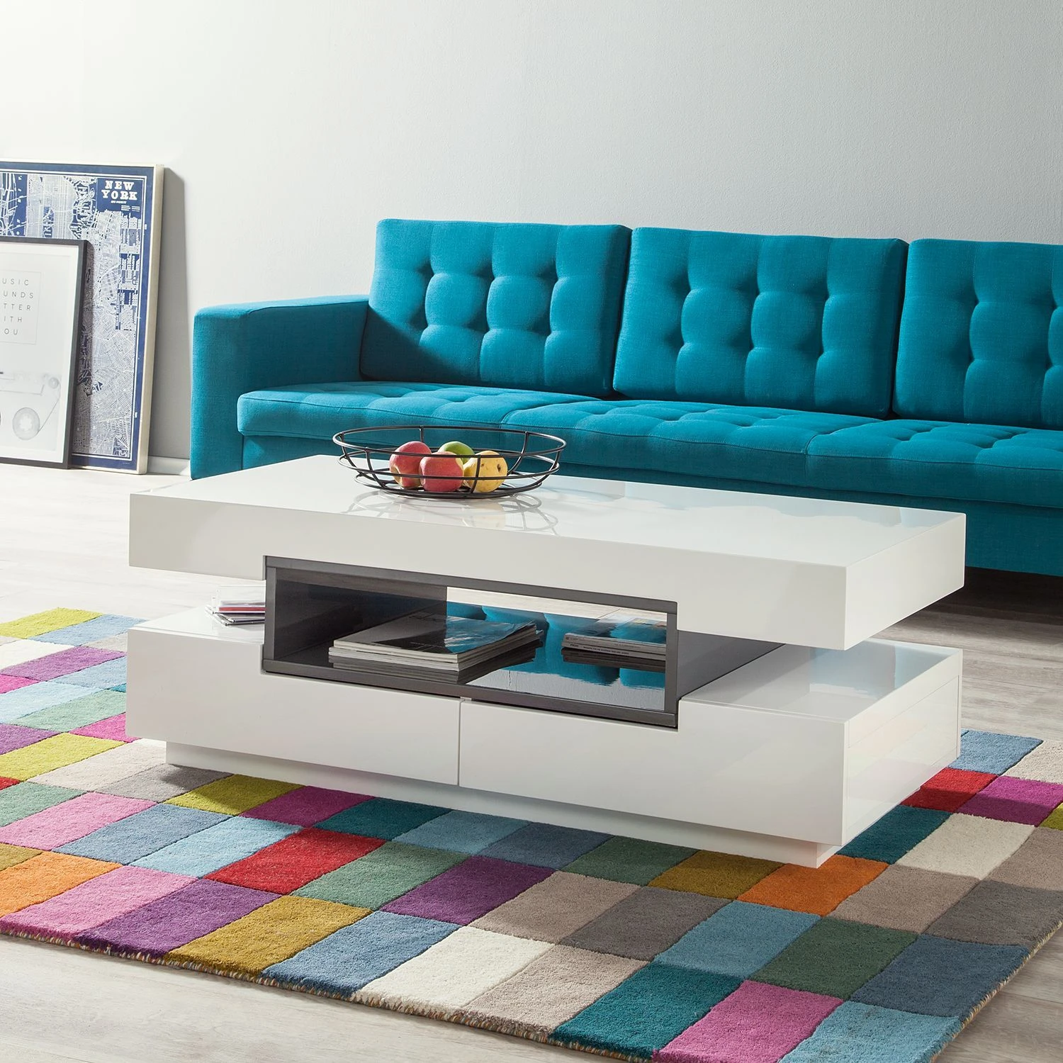 Fredriks Couchtisch Anna - Hochglanz Weiß / Dunkelgrau 2 Fredriks Couchtisch Anna - Hochglanz Weiß / Dunkelgrau – Bild 2