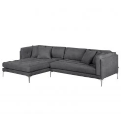 Loftscape Ecksofa Agueda II Webstoff - Dunkelgrau - Longchair davorstehend links