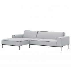 Studio Copenhagen Ecksofa Ampio Duo I Webstoff - Stoff Floreana: Hellgrau - Longchair davorstehend links - Schwarz