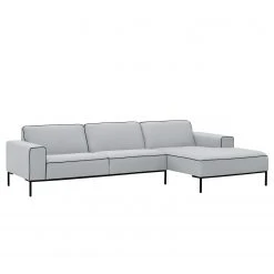 Studio Copenhagen Ecksofa Ampio Duo II Webstoff - Stoff Floreana: Hellgrau - Longchair davorstehend rechts - Schwarz