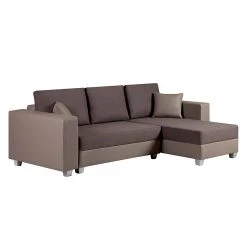 Fredriks Ecksofa Dublin II - (mit Schlaffunktion / beidseitig montierbar) - Kunstleder/Strukturstoff - Taupe / Braun