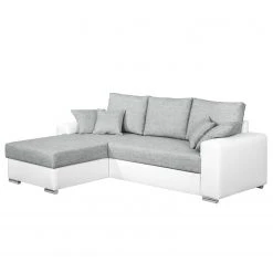 Fredriks Ecksofa Dulmen - mit Schlaffunktion / beidseitig montierbar - Kunstleder/Strukturstoff - Weiß / Hellgrau