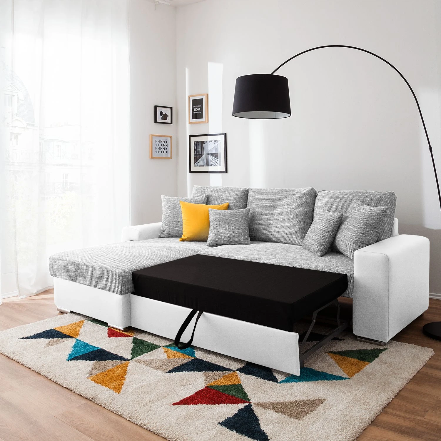 Fredriks Ecksofa Dulmen - mit Schlaffunktion / beidseitig montierbar - Kunstleder/Strukturstoff - Weiß / Hellgrau 4 Fredriks Ecksofa Dulmen - mit Schlaffunktion / beidseitig montierbar - Kunstleder/Strukturstoff - Weiß / Hellgrau – Bild 4