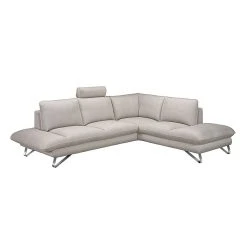 Fredriks Ecksofa Enzo - Strukturstoff Beige - Ottomane davorstehend rechts - Mit 2 Kopfstützen