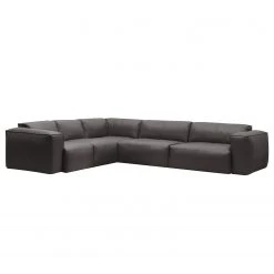 Studio Copenhagen Ecksofa HUDSON mit Rundecke - Echtleder Neka: Grau - Ecke davorstehend links