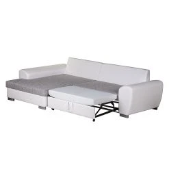 Roomscape Ecksofa Ilona (mit Schlaffunktion) - Kunstleder / Webstoff Weiß / Grau - Longchair davorstehend links -Wohnzimmermöbel boutique en ligne ecksofa ilona mit schlaffunktion kunstleder weiss webstoff grau ottomane davorstehend links 382957