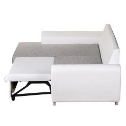 Roomscape Ecksofa Ilona (mit Schlaffunktion) - Kunstleder / Webstoff Weiß / Grau - Longchair davorstehend links -Wohnzimmermöbel boutique en ligne ecksofa ilona mit schlaffunktion kunstleder weiss webstoff grau ottomane davorstehend links 382958