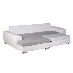 Roomscape Ecksofa Ilona (mit Schlaffunktion) - Kunstleder / Webstoff Weiß / Grau - Longchair davorstehend links -Wohnzimmermöbel boutique en ligne ecksofa ilona mit schlaffunktion kunstleder weiss webstoff grau ottomane davorstehend links 382960