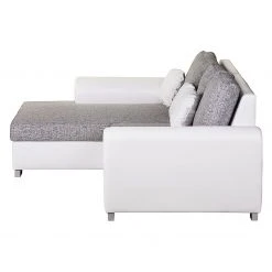 Roomscape Ecksofa Ilona (mit Schlaffunktion) - Kunstleder / Webstoff Weiß / Grau - Longchair davorstehend links -Wohnzimmermöbel boutique en ligne ecksofa ilona mit schlaffunktion kunstleder weiss webstoff grau ottomane davorstehend links 382961