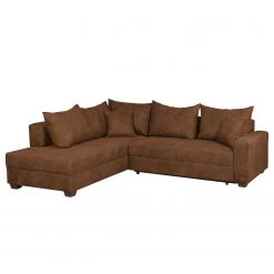 Loftscape Ecksofa Inywa (mit Schlaffunktion) - Antiklederlook - Microfaser Priya: Cognac - Mit Schlaffunktion