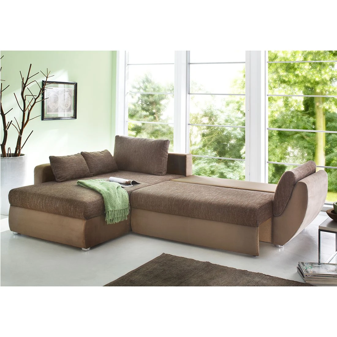 Home Design Ecksofa Kuhmo - Strukturstoff/Microfaser Braun - Ottomane beidseitig montierbar 5 Home Design Ecksofa Kuhmo - Strukturstoff/Microfaser Braun - Ottomane beidseitig montierbar – Bild 5