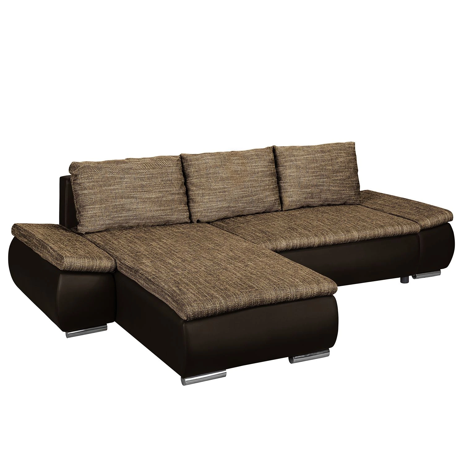 Fredriks Ecksofa Laza - mit Schlaffunktion - Kunstleder / Webstoff - Dunkelbraun / Cappuccino - Longchair davorstehend links 2 Fredriks Ecksofa Laza - mit Schlaffunktion - Kunstleder / Webstoff - Dunkelbraun / Cappuccino - Longchair davorstehend links – Bild 2