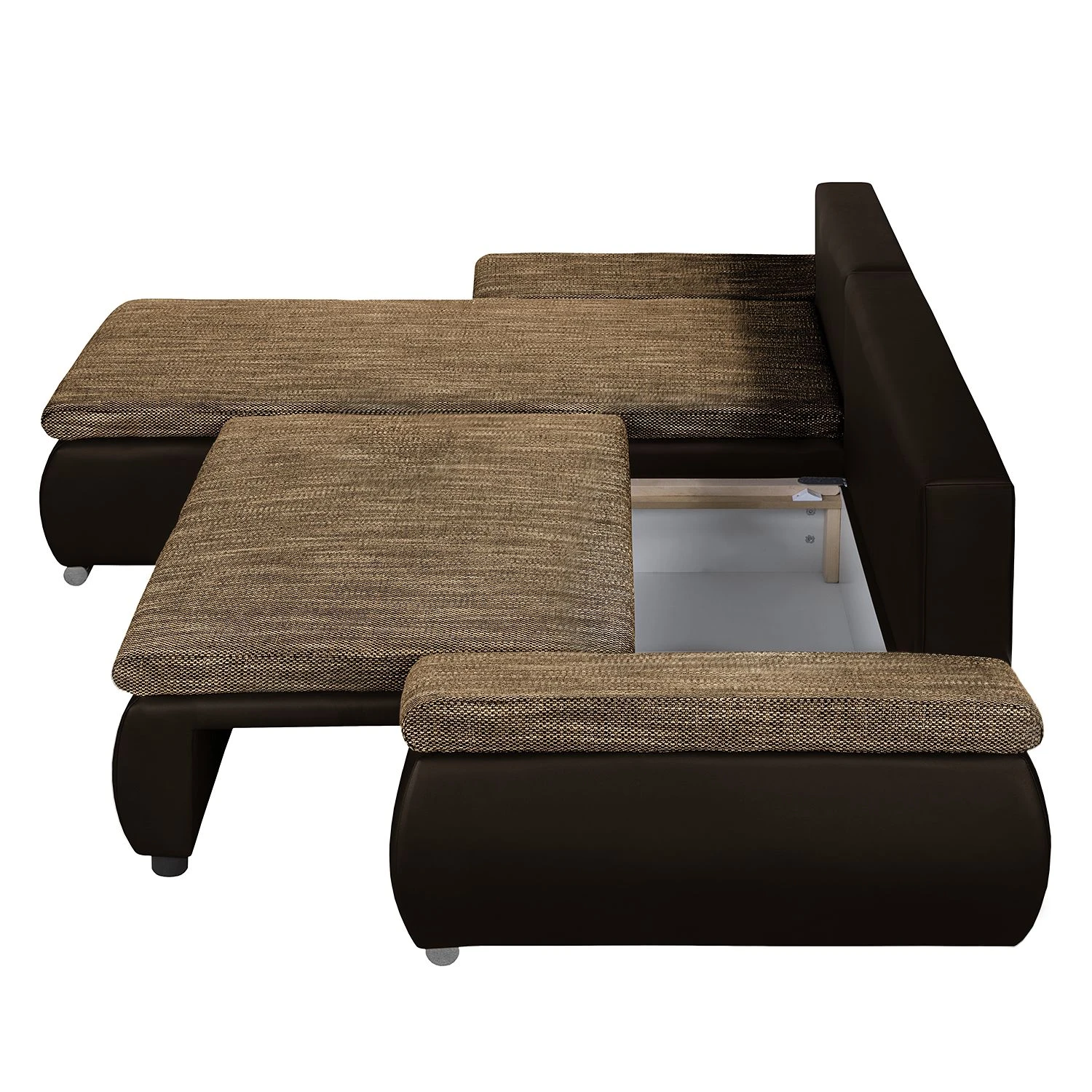 Fredriks Ecksofa Laza - mit Schlaffunktion - Kunstleder / Webstoff - Dunkelbraun / Cappuccino - Longchair davorstehend links 9 Fredriks Ecksofa Laza - mit Schlaffunktion - Kunstleder / Webstoff - Dunkelbraun / Cappuccino - Longchair davorstehend links – Bild 9