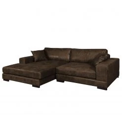 Fredriks Ecksofa Mandor Antiklederlook - Braun - Longchair davorstehend links