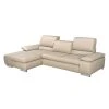 Fredriks Ecksofa Masca II Echtleder - Beige - Longchair davorstehend links - Schlaffunktion