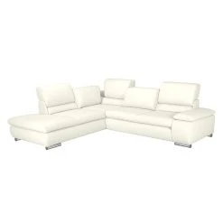 Fredriks Ecksofa Masca - Kunstleder Weiß - Ottomane davorstehend links - mit Schlaffunktion