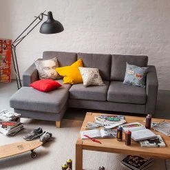 Ars Natura Ecksofa Masion - Strukturstoff - Grau -Wohnzimmermöbel boutique en ligne ecksofa masion stoff anthrazit ottomane links oder rechts montierbar 565085