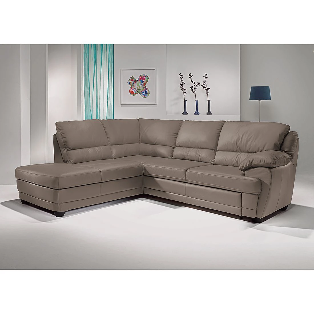 Cotta Ecksofa Kevin (mit Schlaffunktion) - Echtleder Taupe - Ottomane davorstehend links 2 Cotta Ecksofa Kevin (mit Schlaffunktion) - Echtleder Taupe - Ottomane davorstehend links – Bild 2